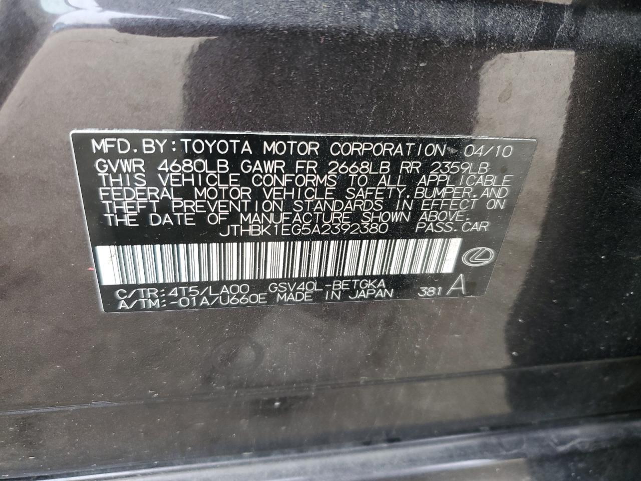 2010 LEXUS ES 350