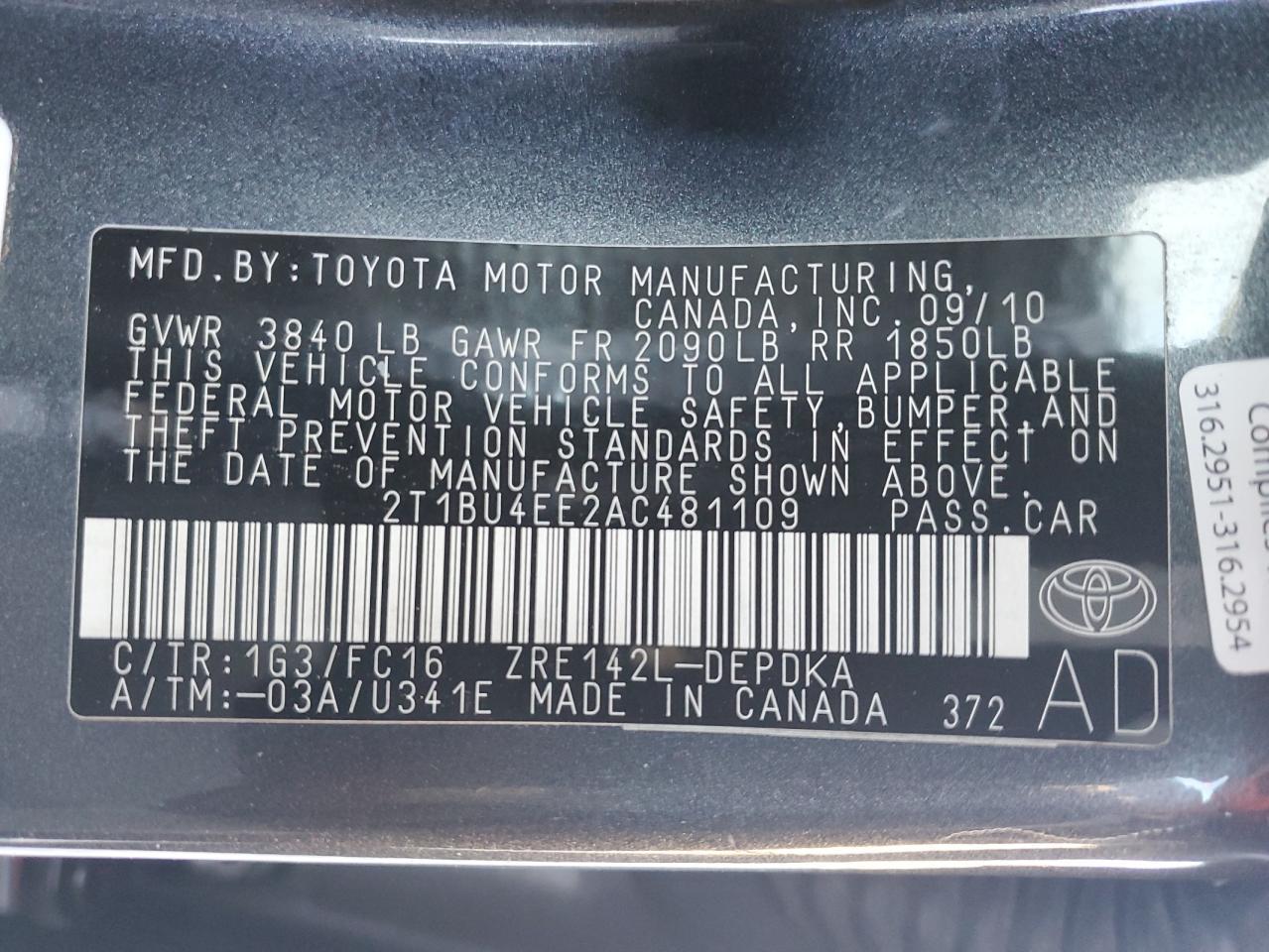 2010 TOYOTA COROLLA