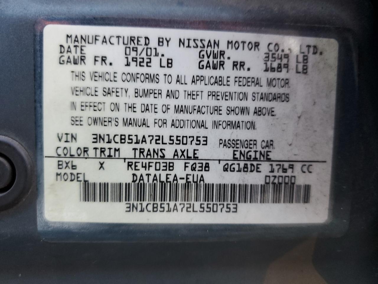 2002 NISSAN SENTRA