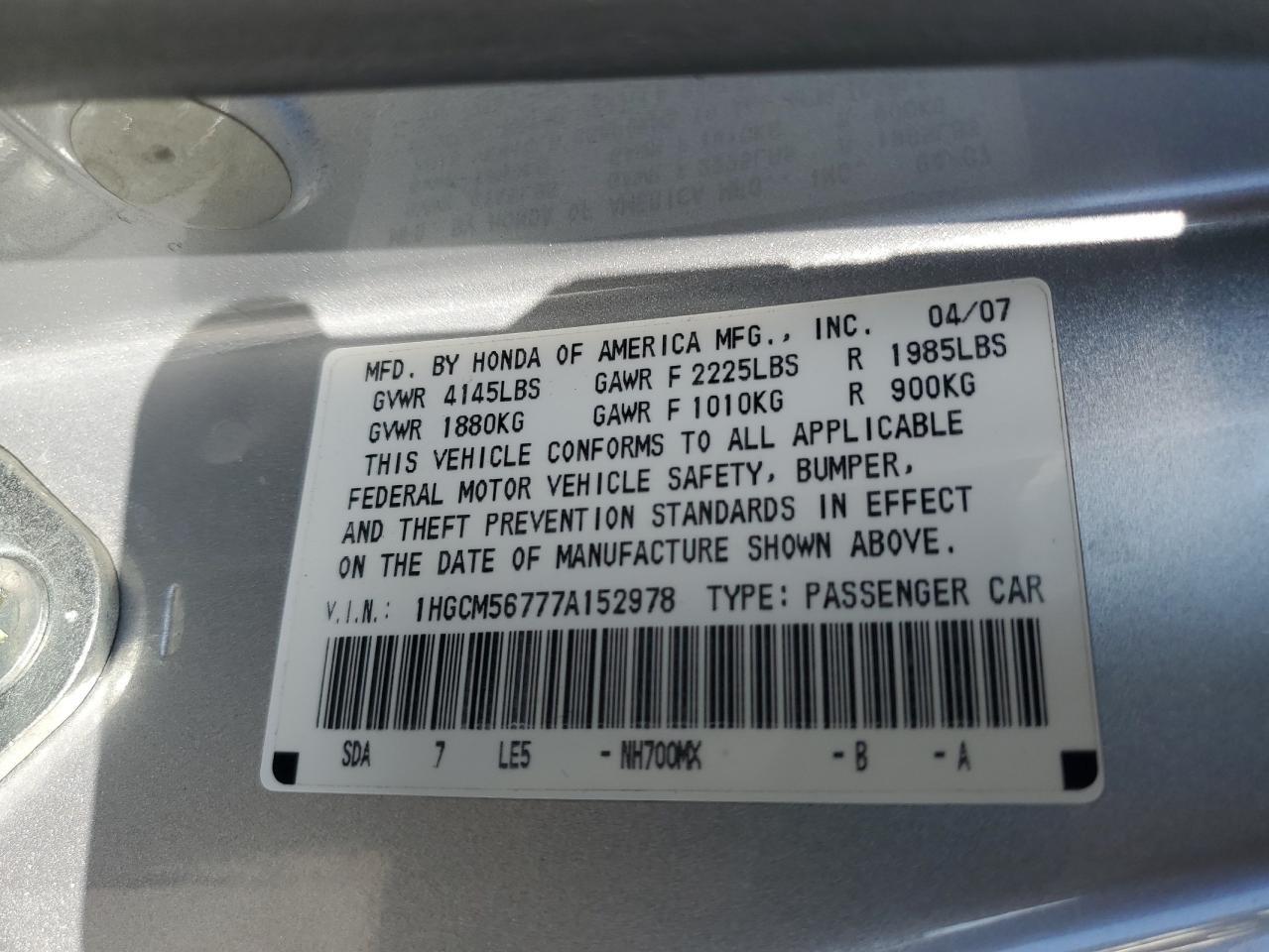 2007 HONDA ACCORD