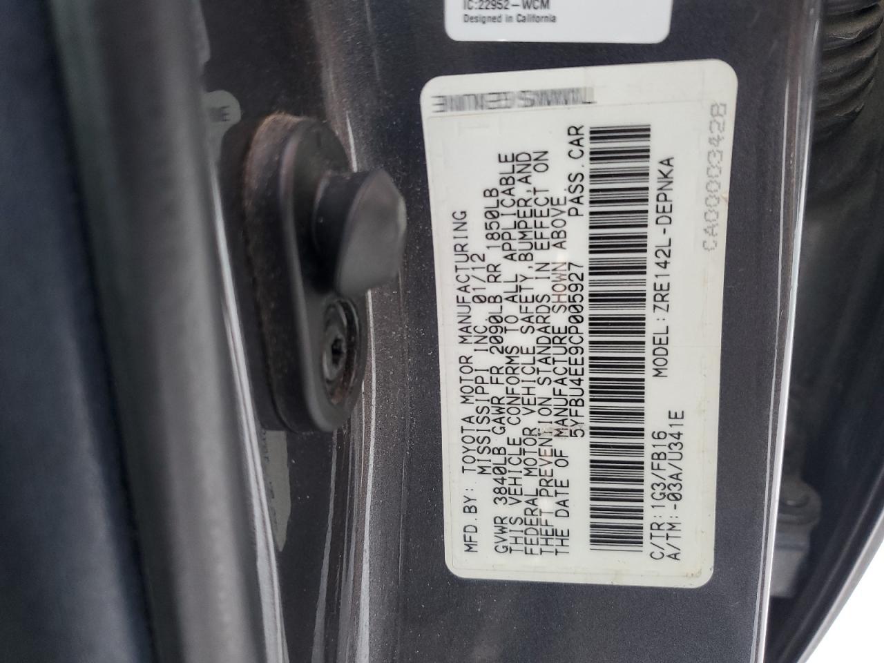 2012 TOYOTA COROLLA