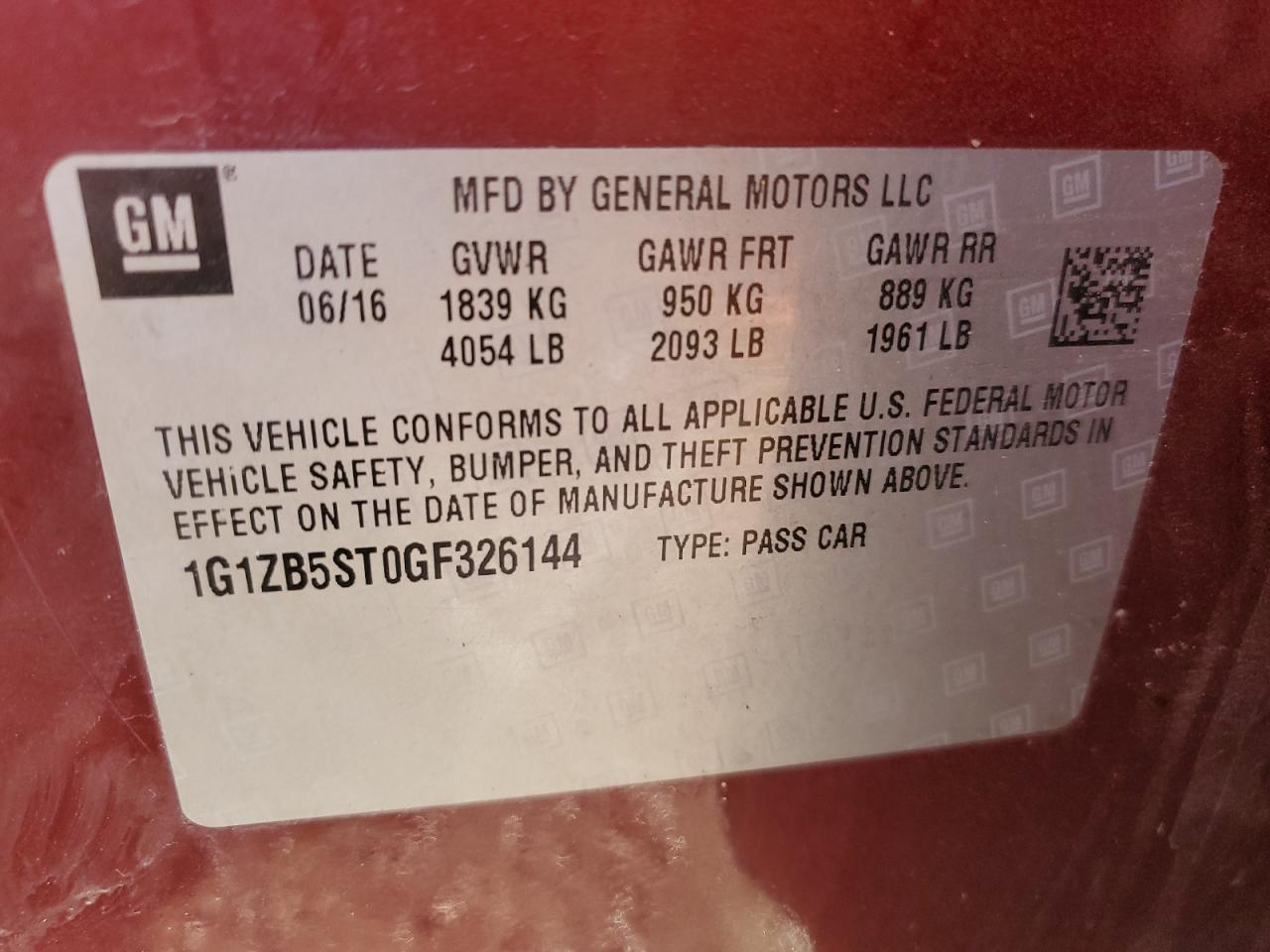 2016 CHEVROLET MALIBU