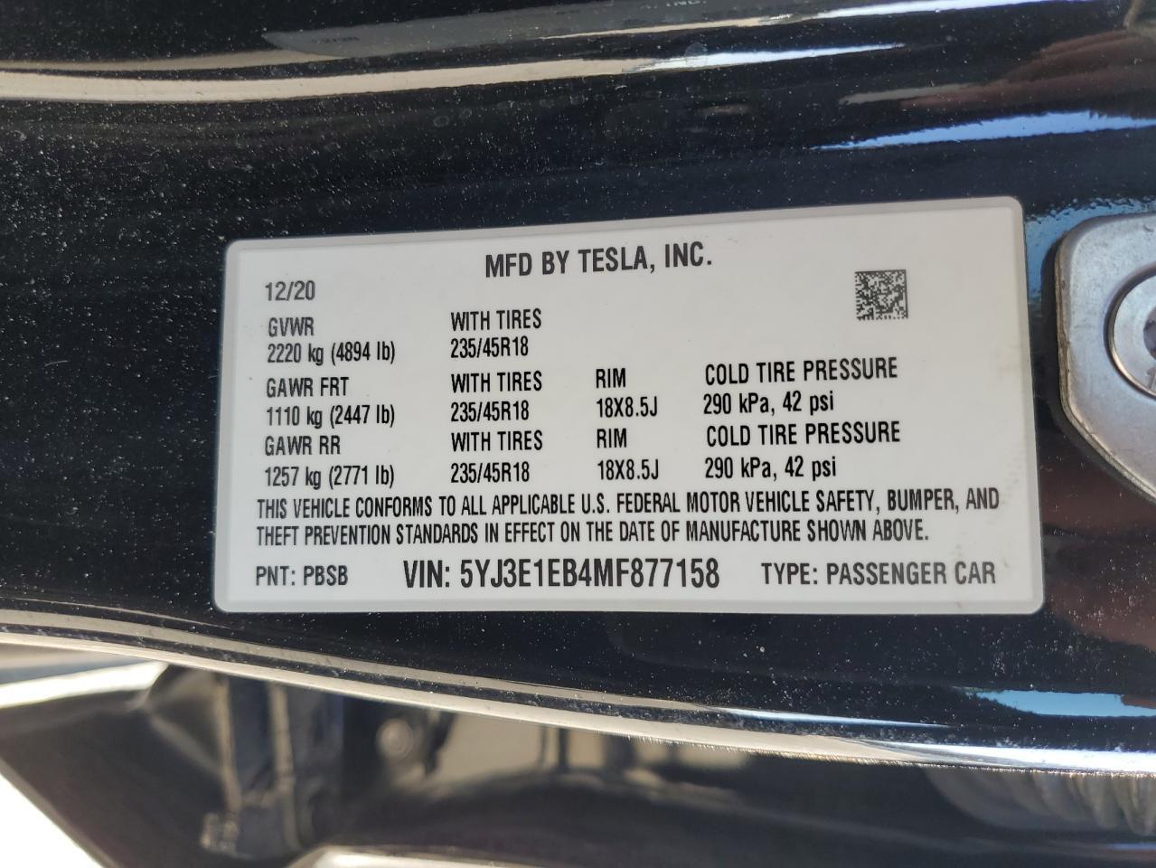 2021 TESLA MODEL 3