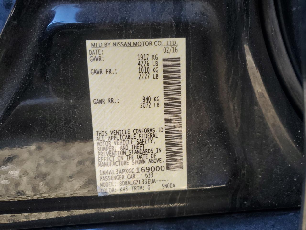 2016 NISSAN ALTIMA