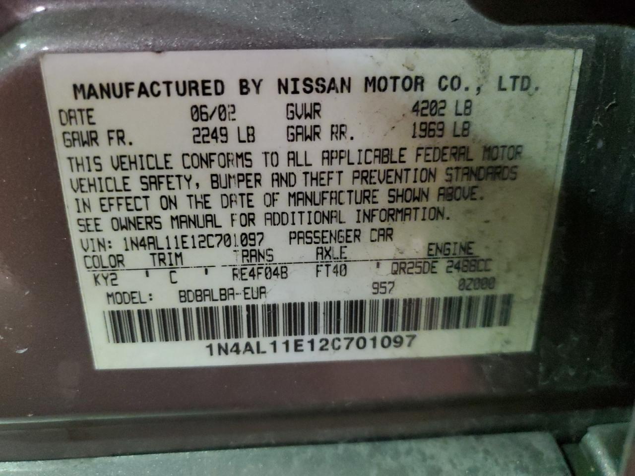 2002 NISSAN ALTIMA