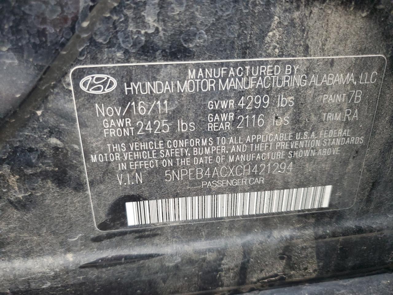 2012 HYUNDAI SONATA