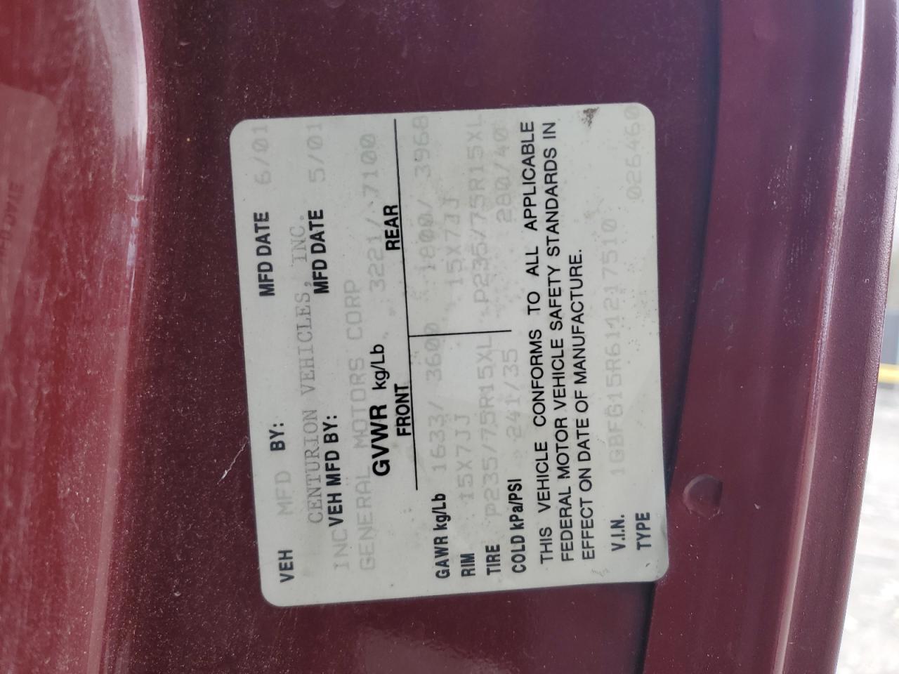 2001 CHEVROLET EXPRESS 2500