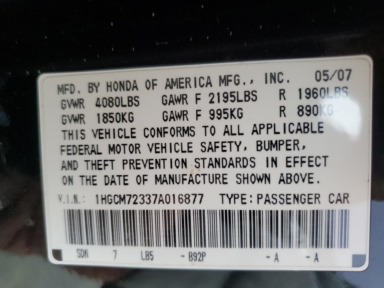 2007 HONDA ACCORD