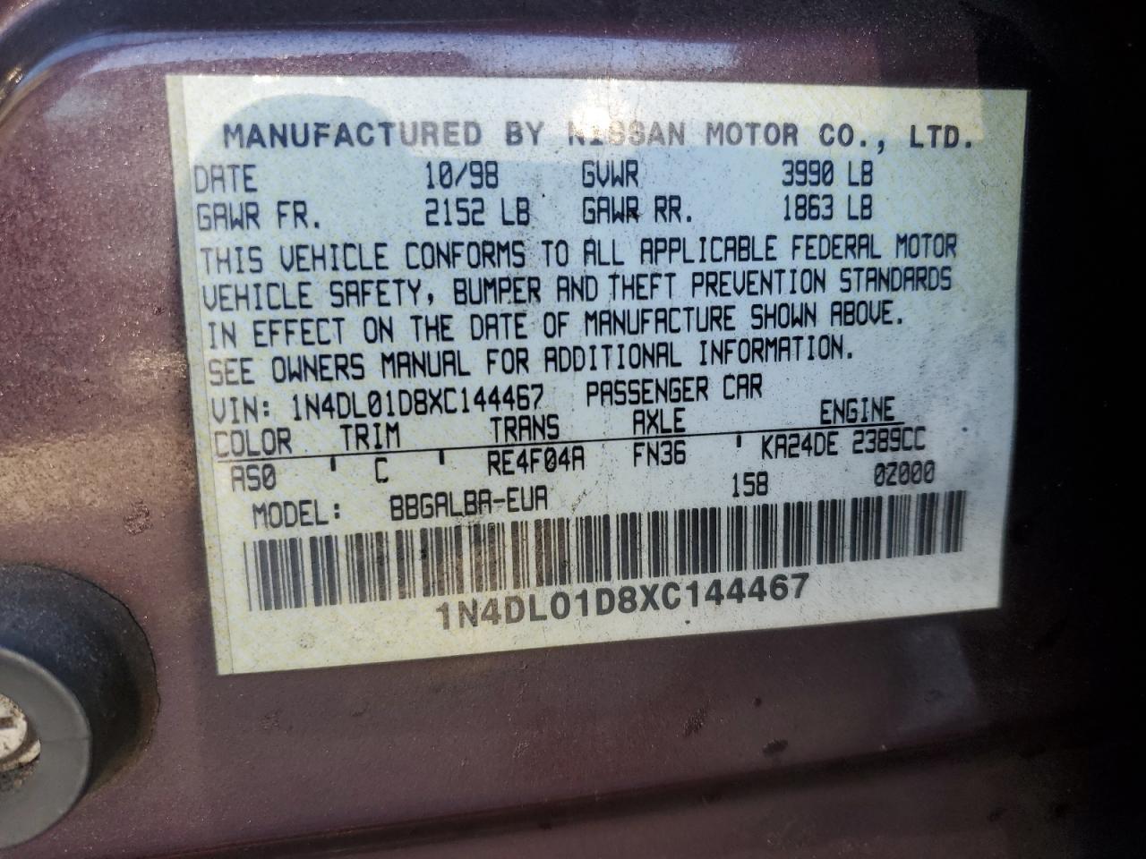 1999 NISSAN ALTIMA