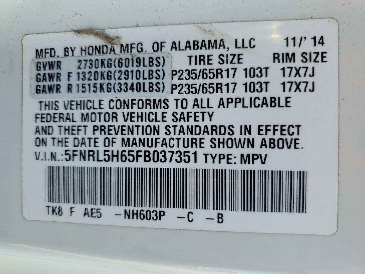 2015 HONDA ODYSSEY