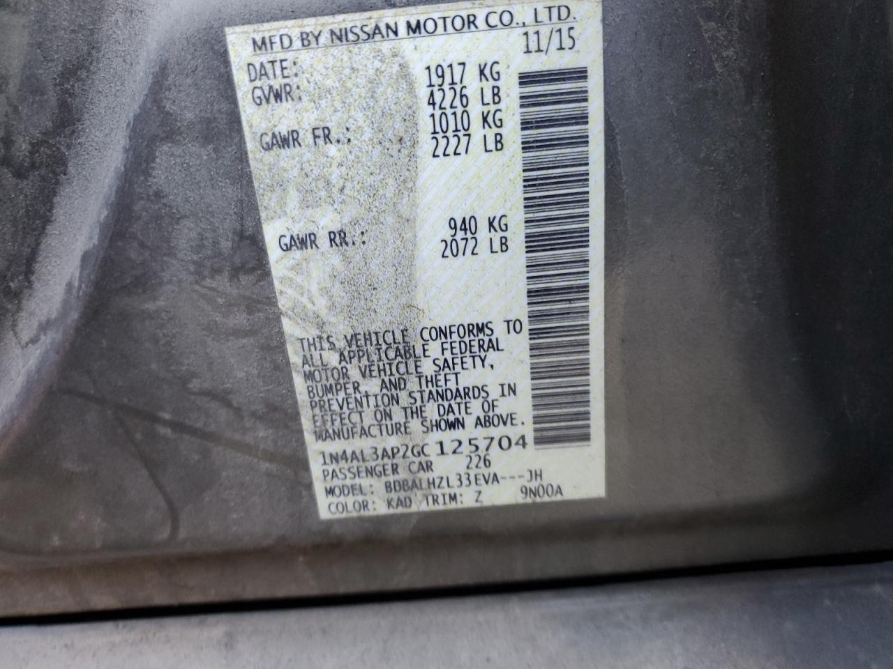 2016 NISSAN ALTIMA