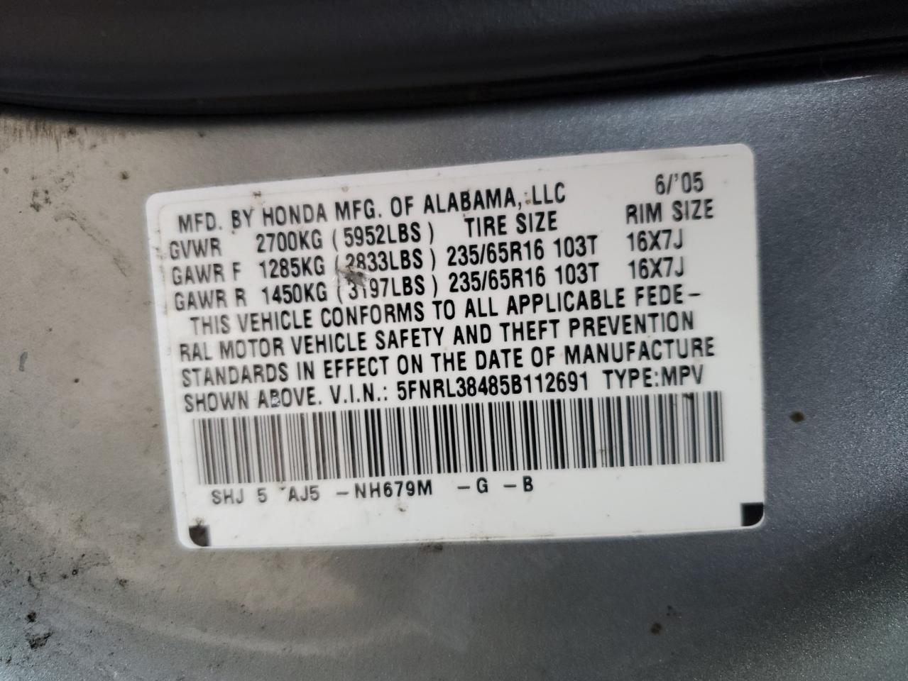 2005 HONDA ODYSSEY