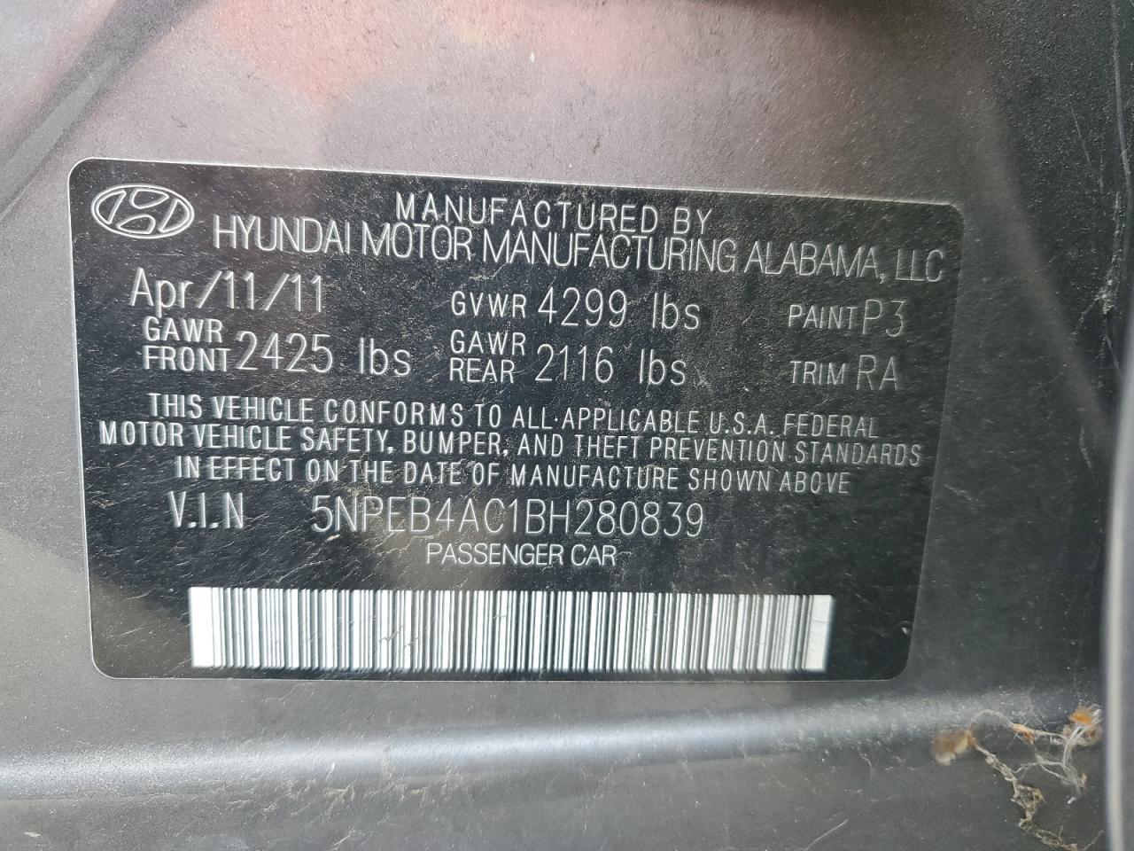 2011 HYUNDAI SONATA