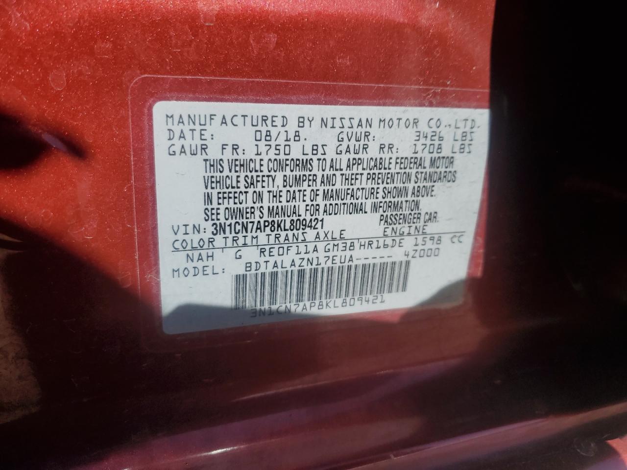 2019 NISSAN VERSA