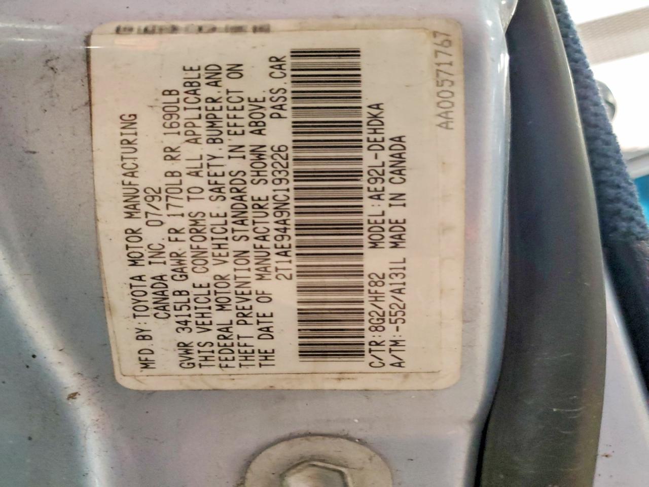 1992 TOYOTA COROLLA