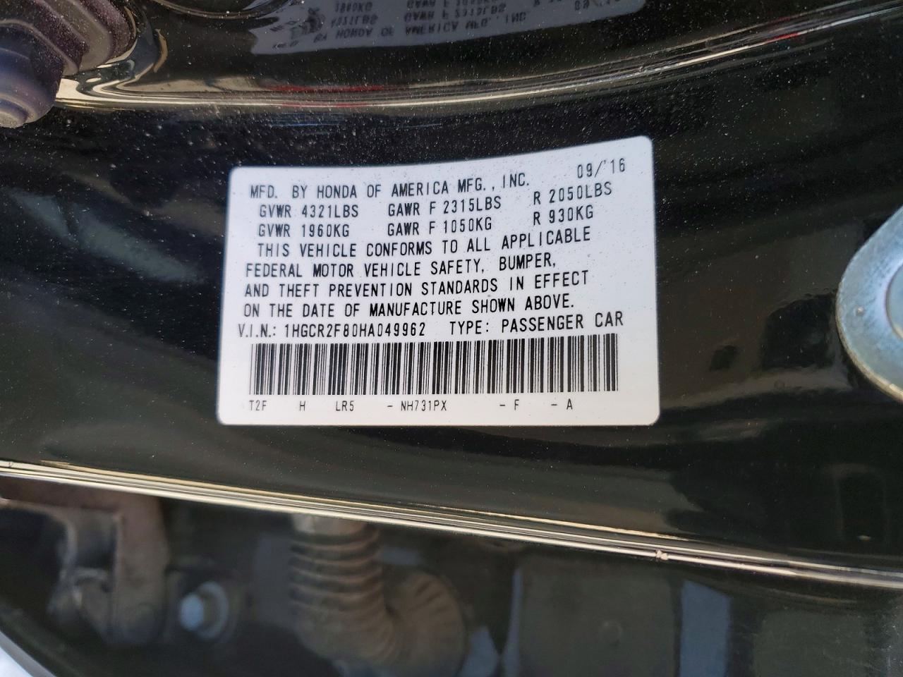 2017 HONDA ACCORD
