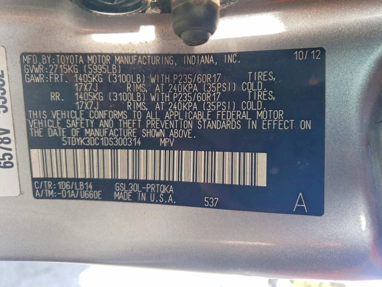 2013 TOYOTA SIENNA