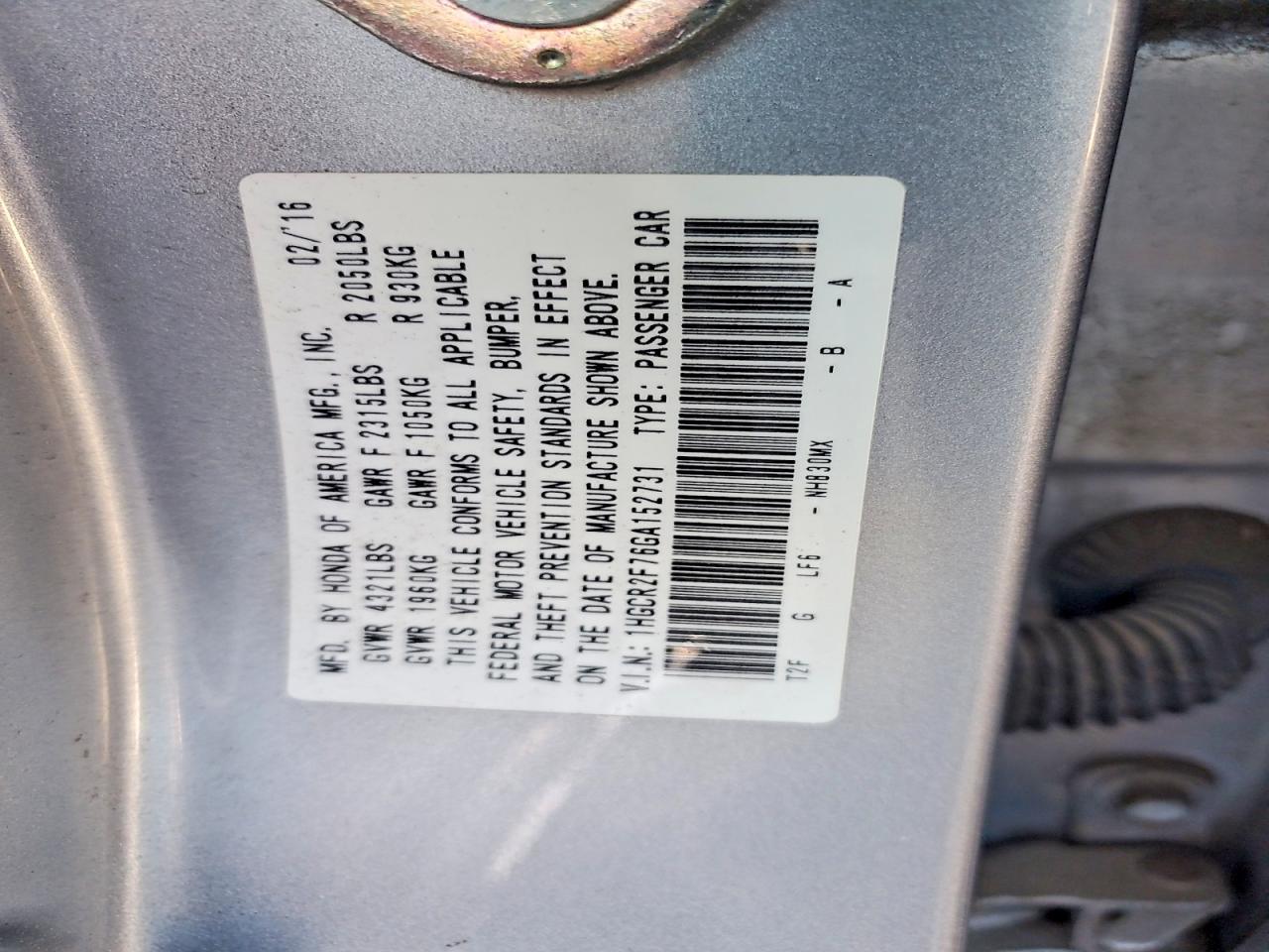 2016 HONDA ACCORD
