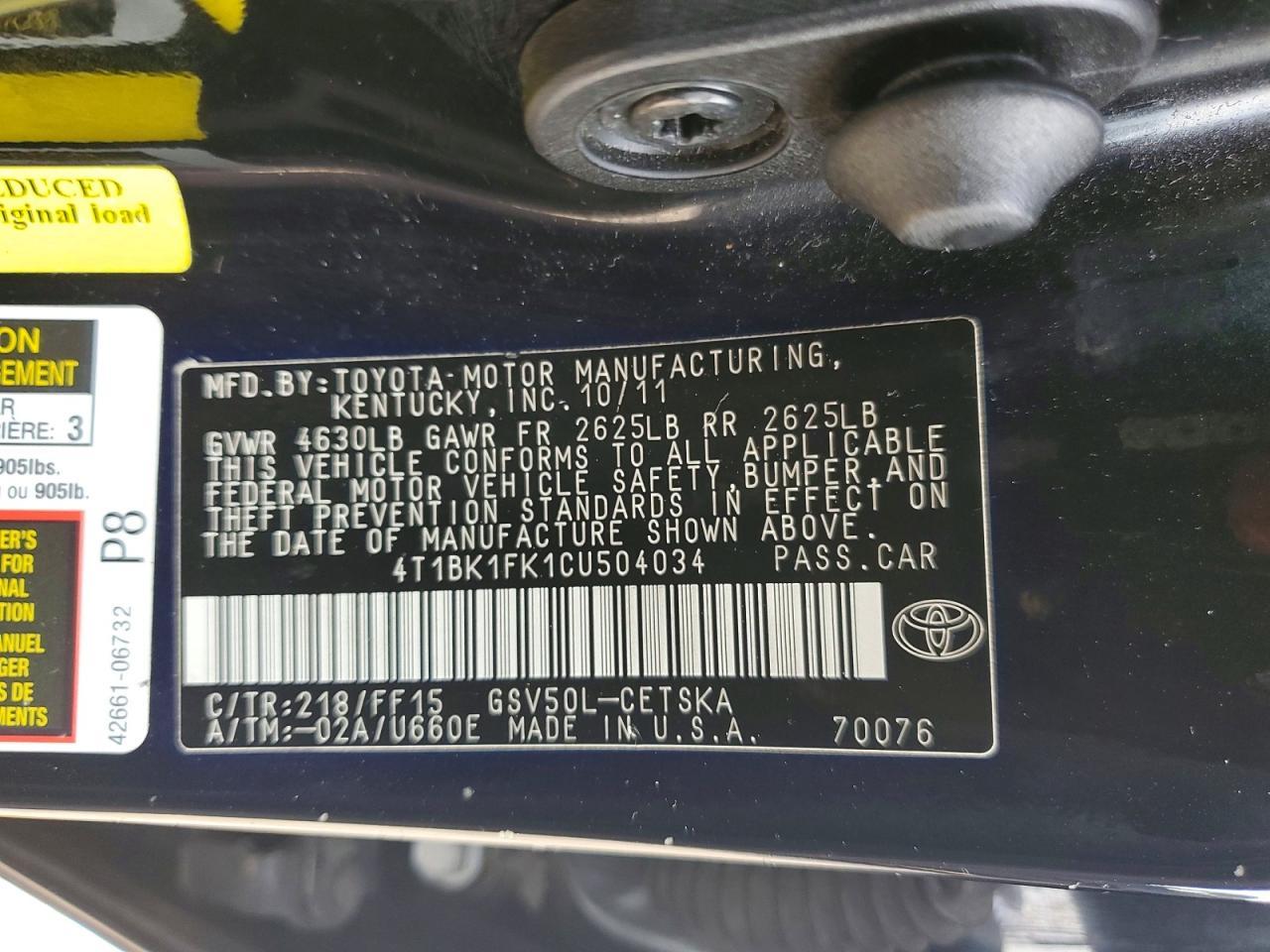 2012 TOYOTA CAMRY