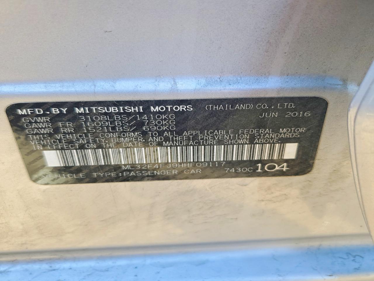2017 MITSUBISHI MIRAGE