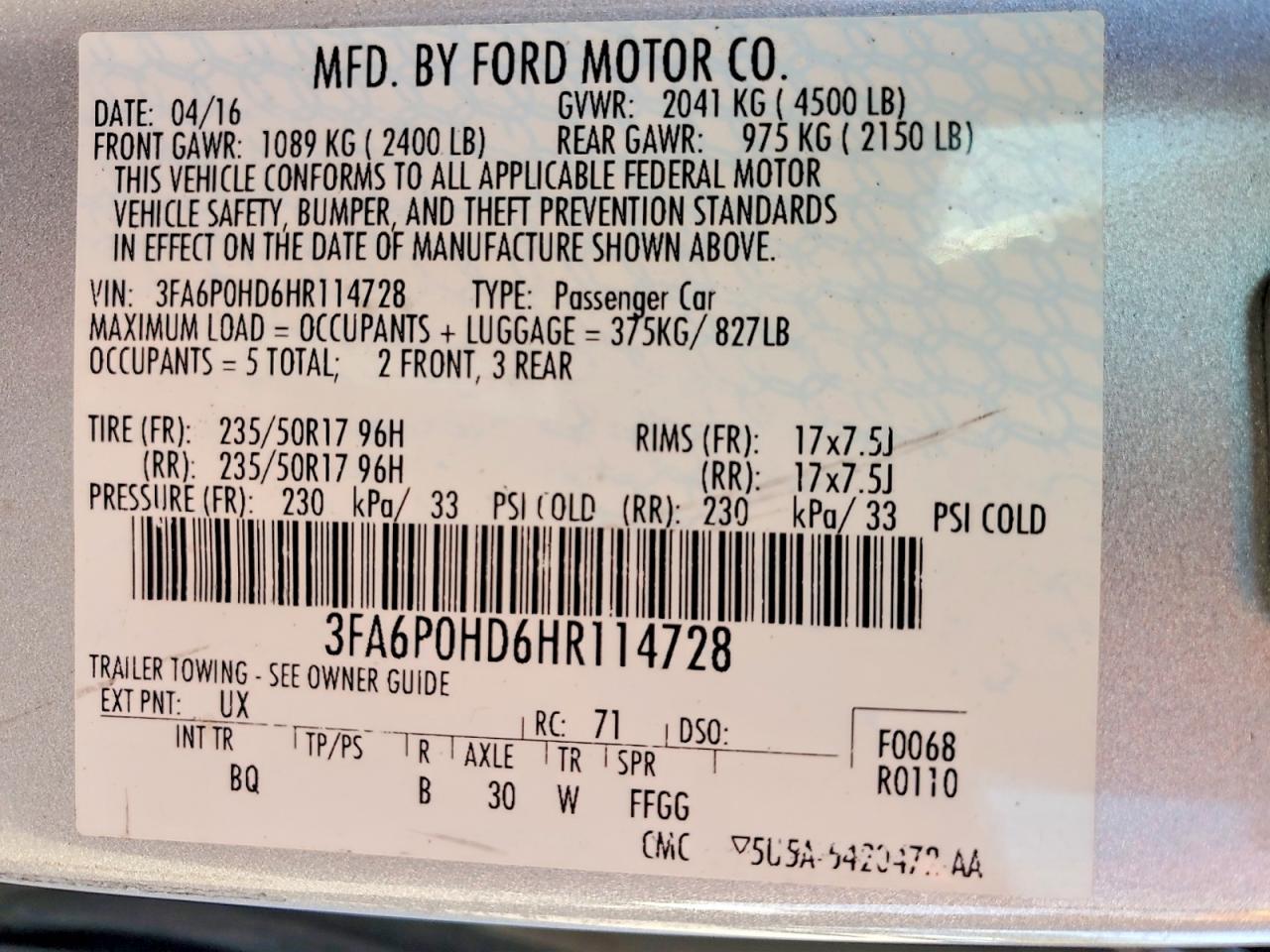 2017 FORD FUSION