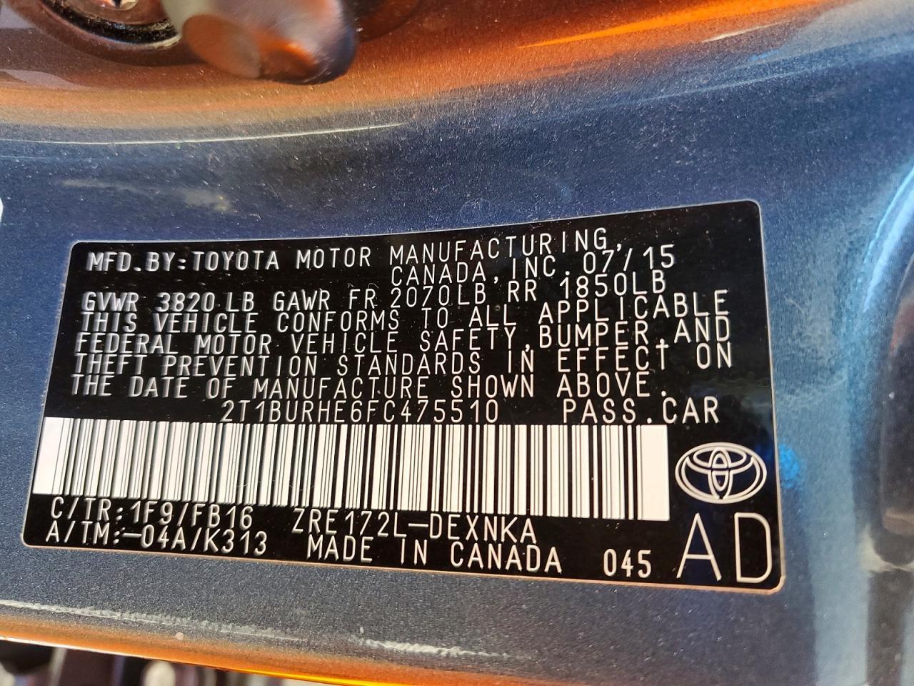 2015 TOYOTA COROLLA