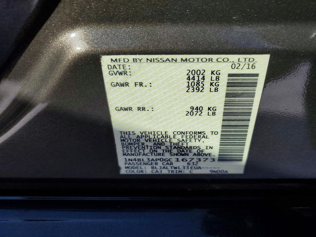 2016 NISSAN ALTIMA