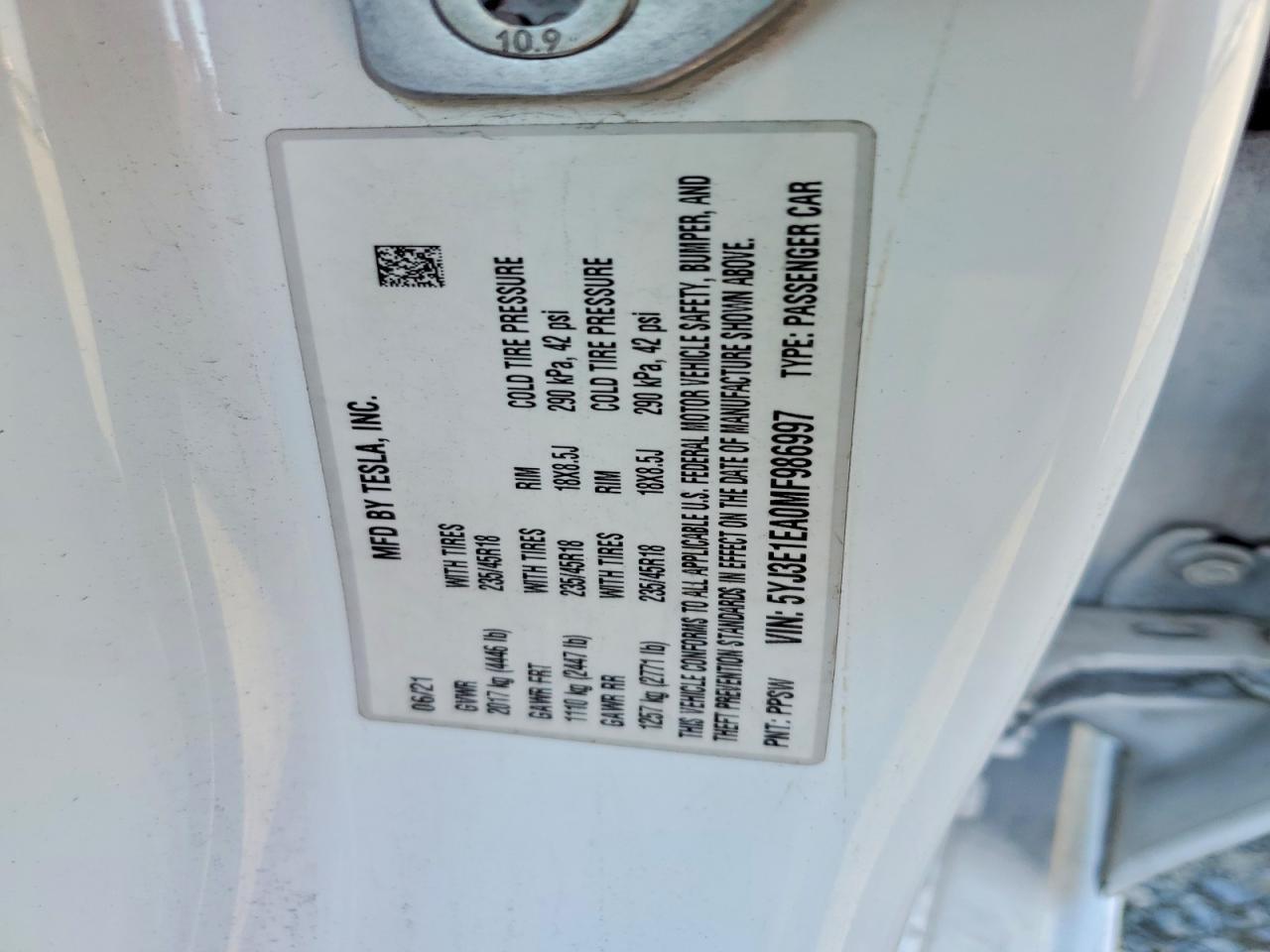 2021 TESLA MODEL 3