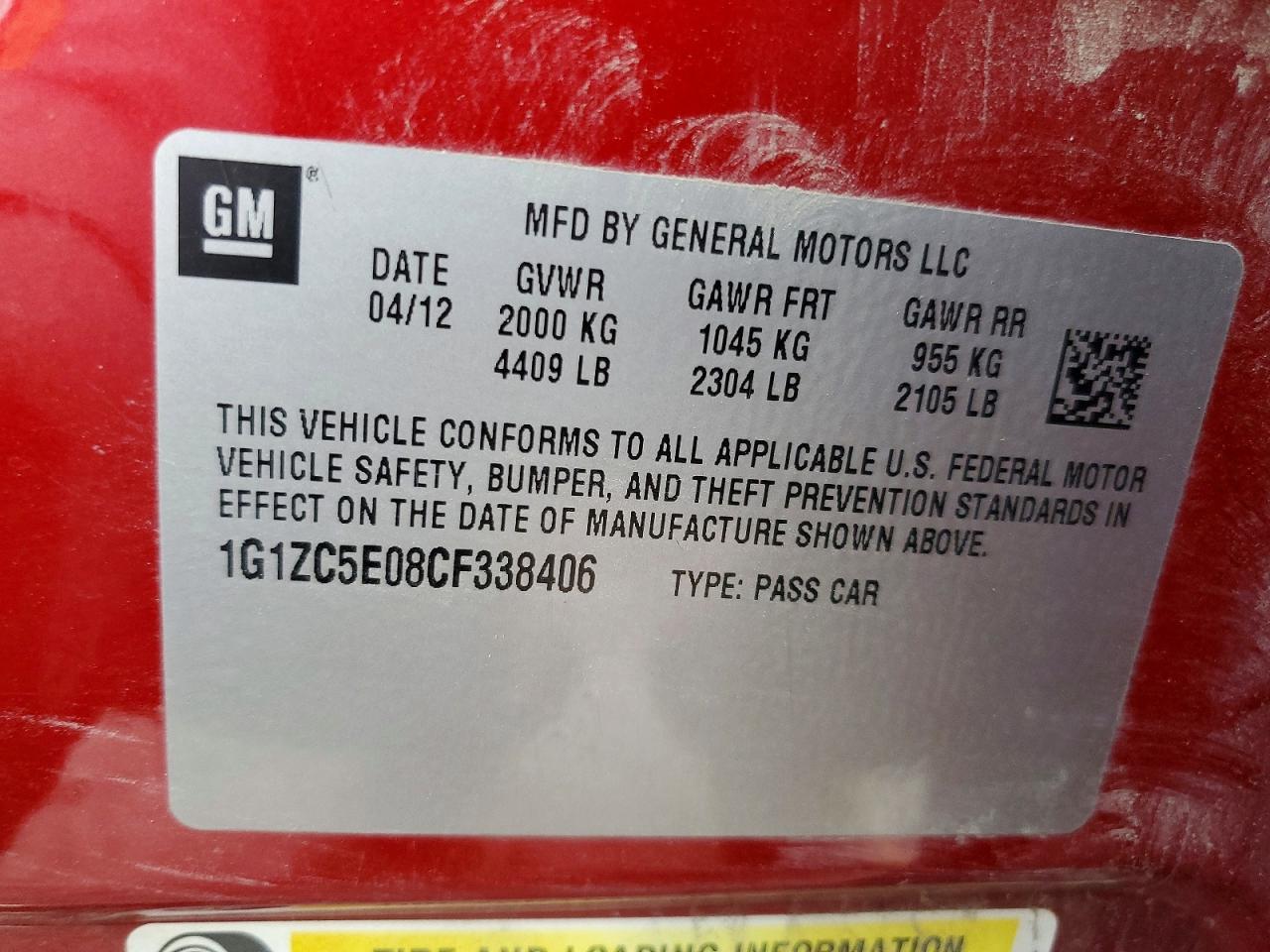 2012 CHEVROLET MALIBU