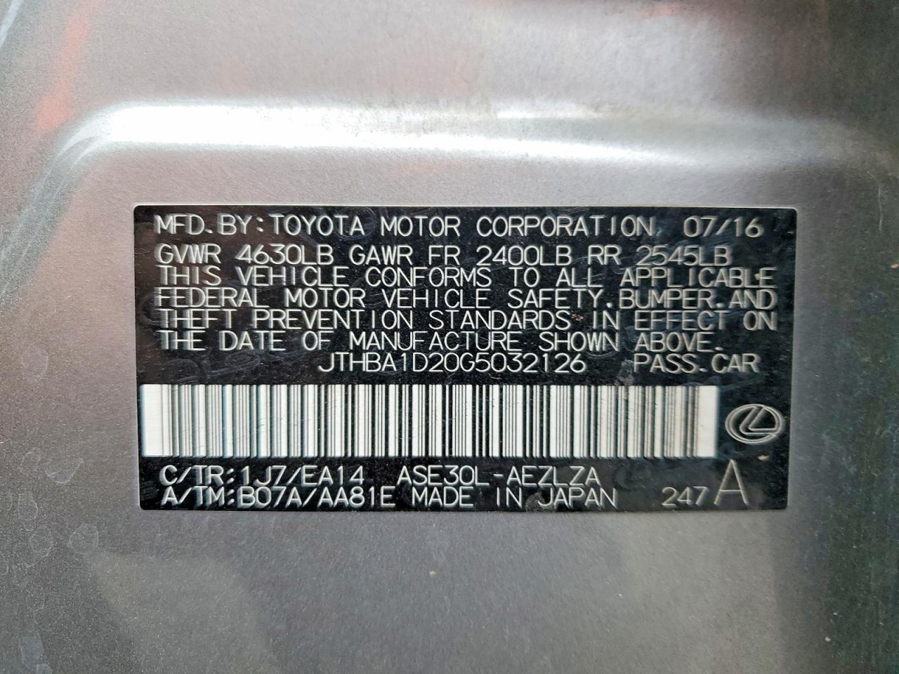 2016 LEXUS IS 200t