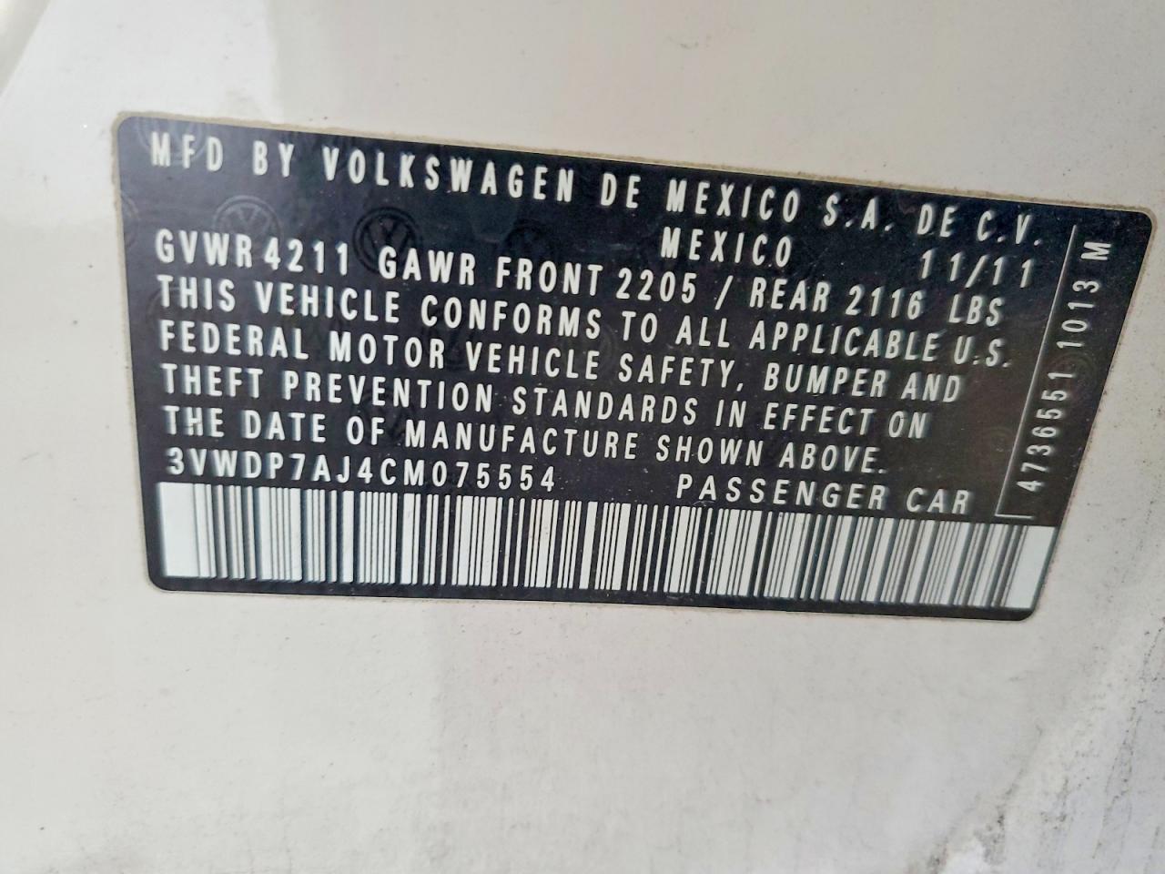 2012 VOLKSWAGEN JETTA