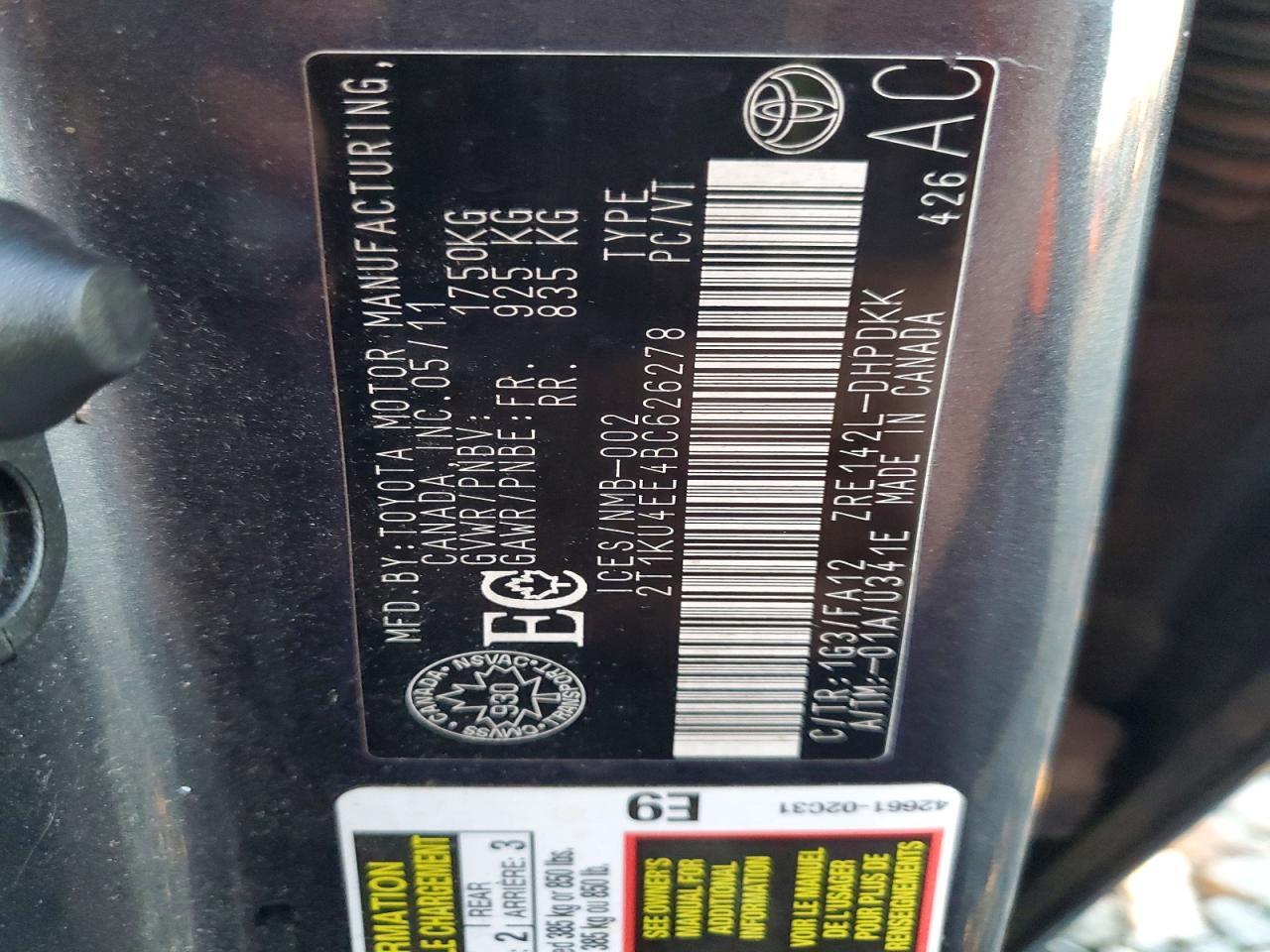 2011 TOYOTA COROLLA