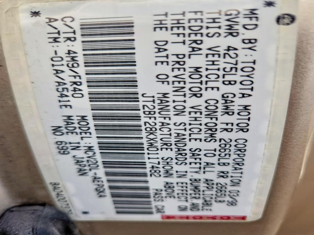 1998 TOYOTA CAMRY