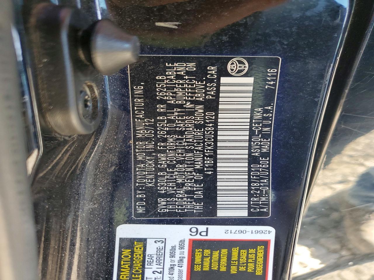 2012 TOYOTA CAMRY