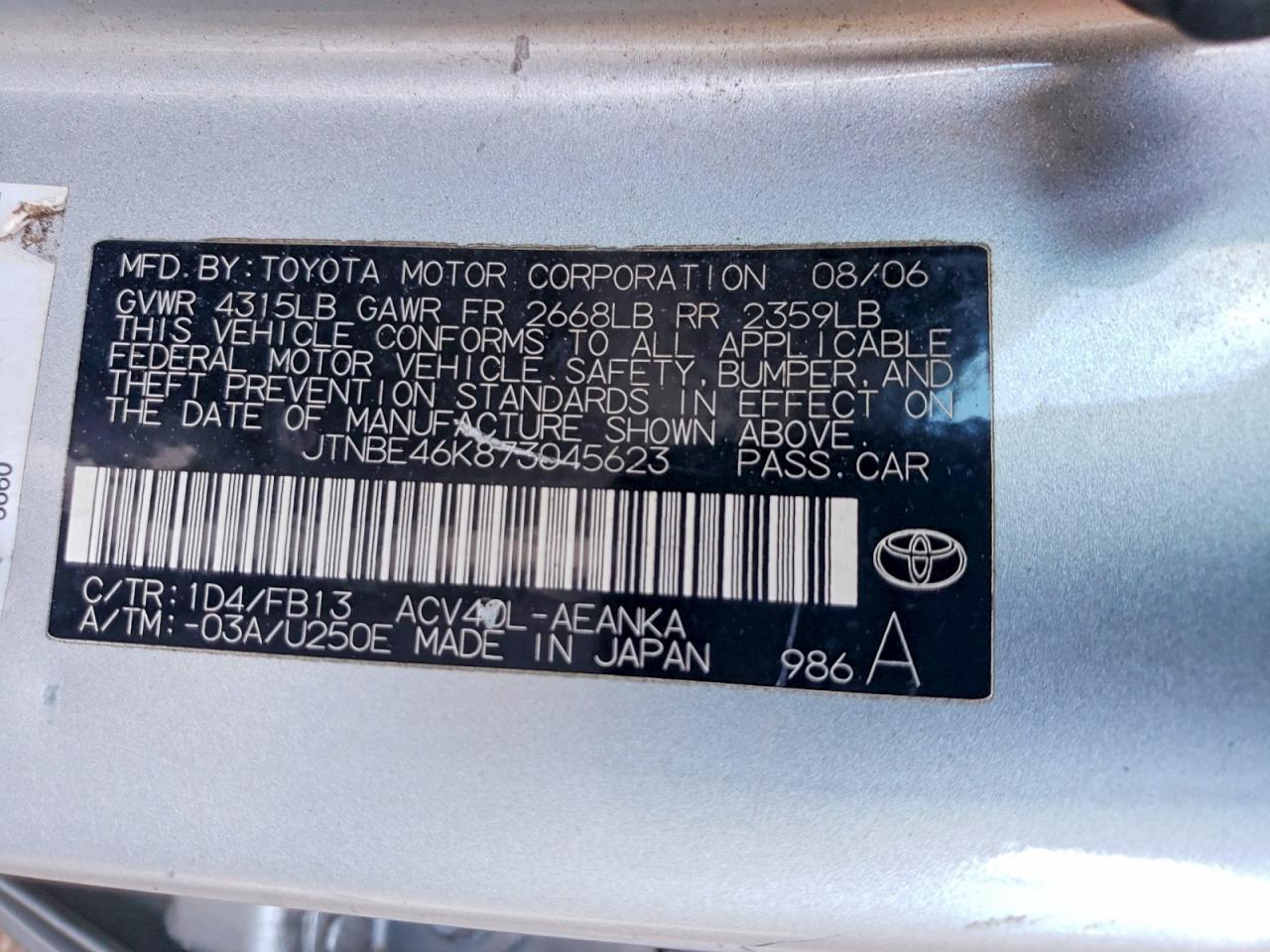 2007 TOYOTA CAMRY