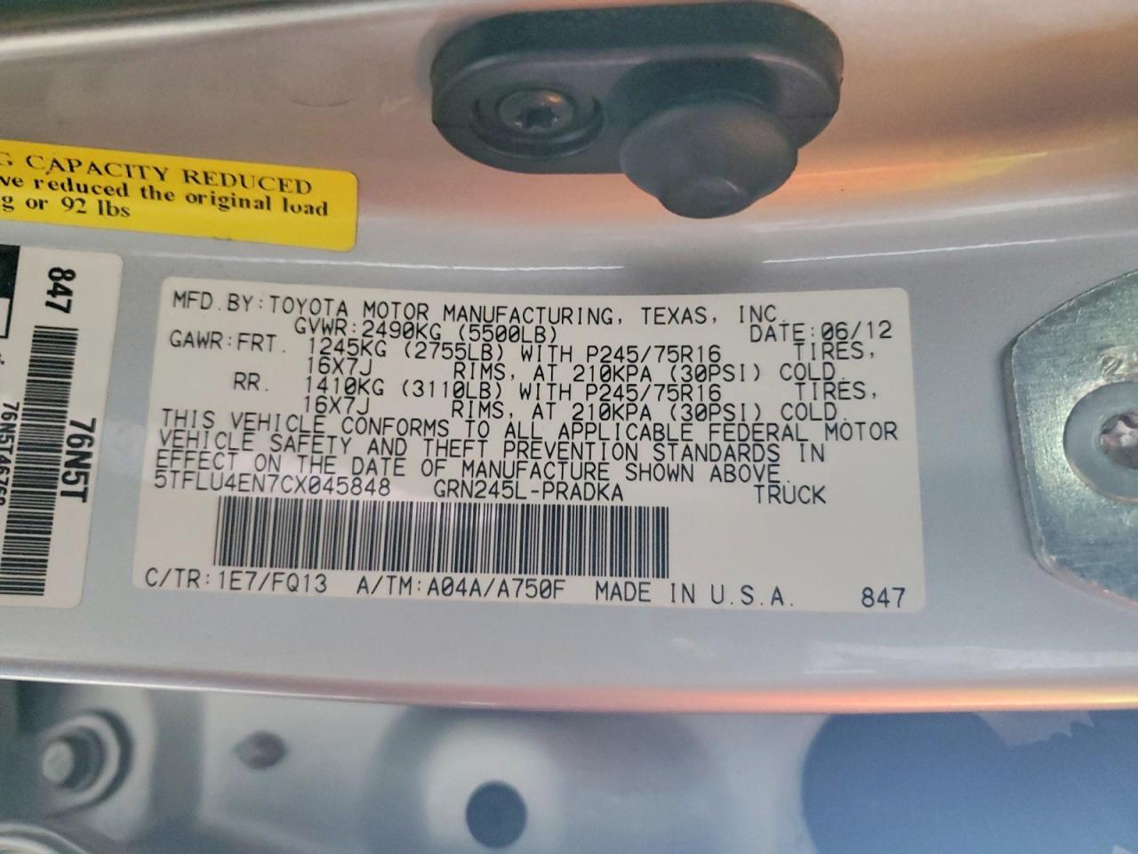 2012 TOYOTA TACOMA