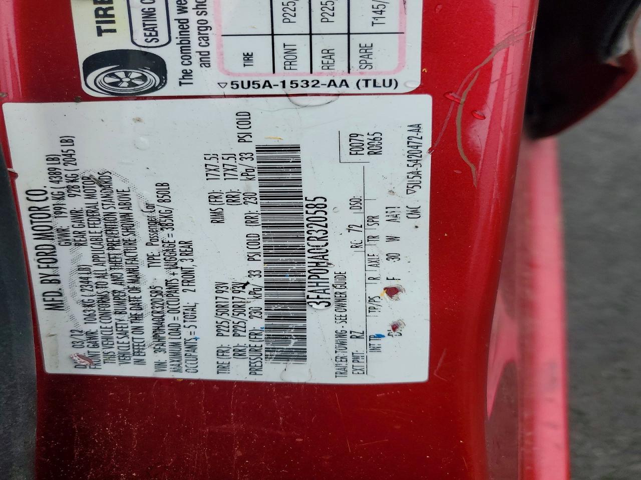 2012 FORD FUSION