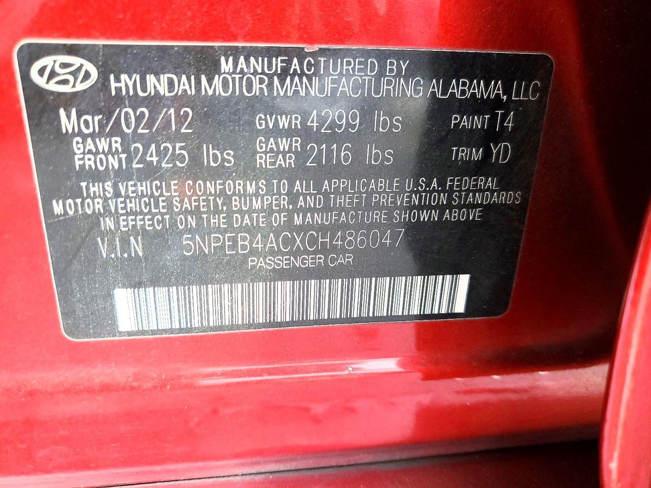 2012 HYUNDAI SONATA