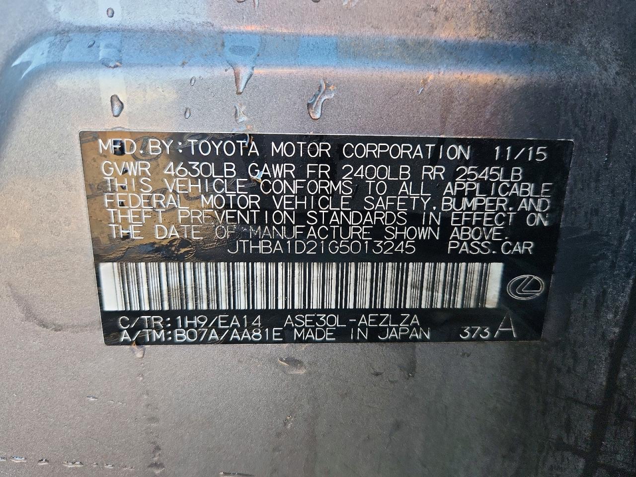2016 LEXUS IS 200t