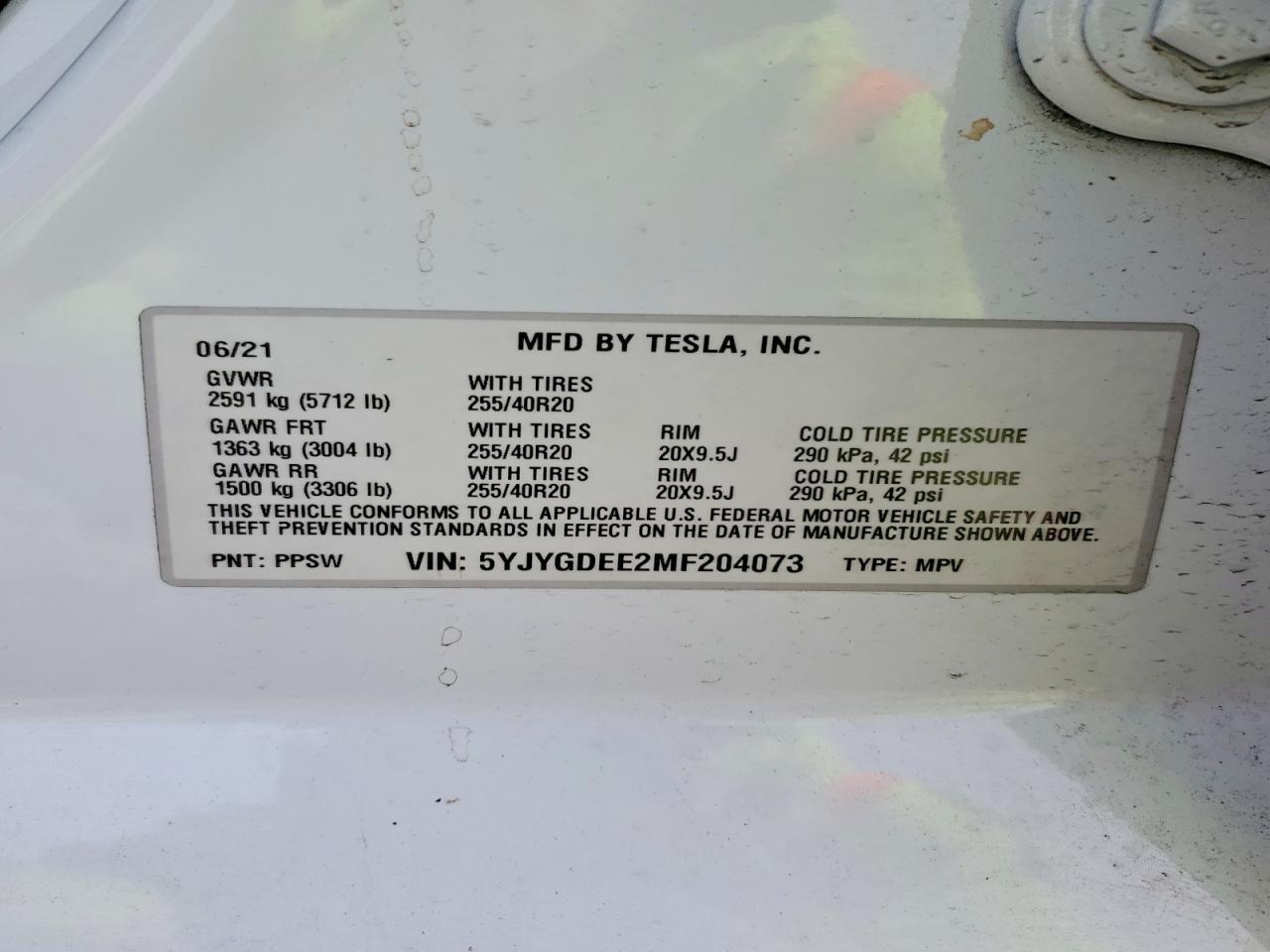 2021 TESLA MODEL Y