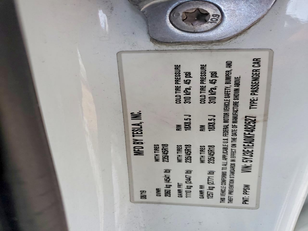 2019 TESLA MODEL 3