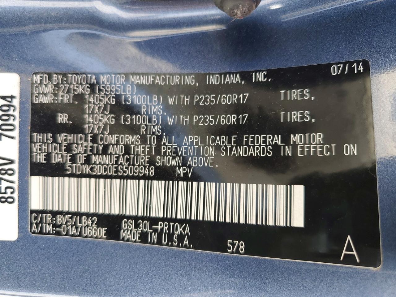 2014 TOYOTA SIENNA