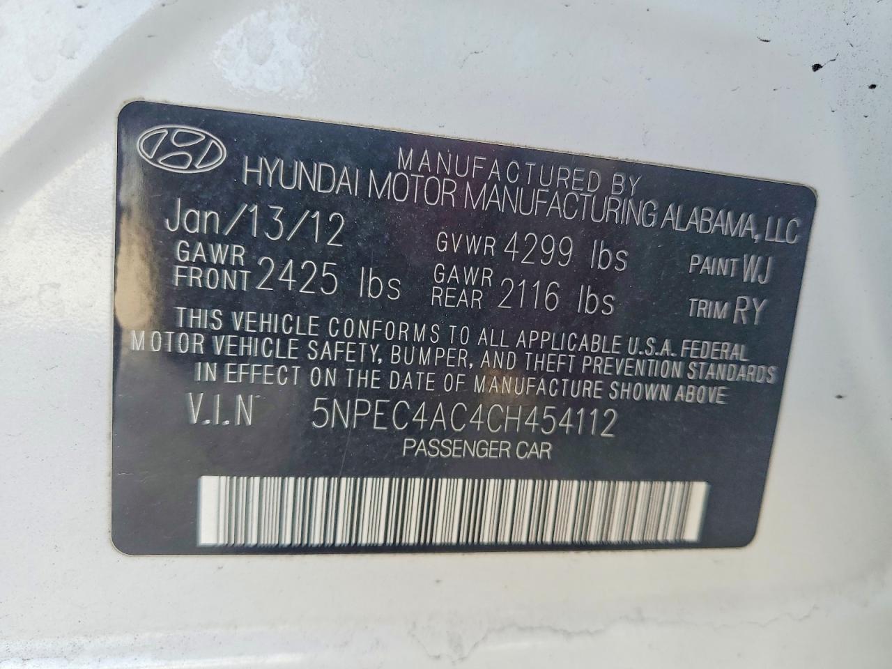 2012 HYUNDAI SONATA