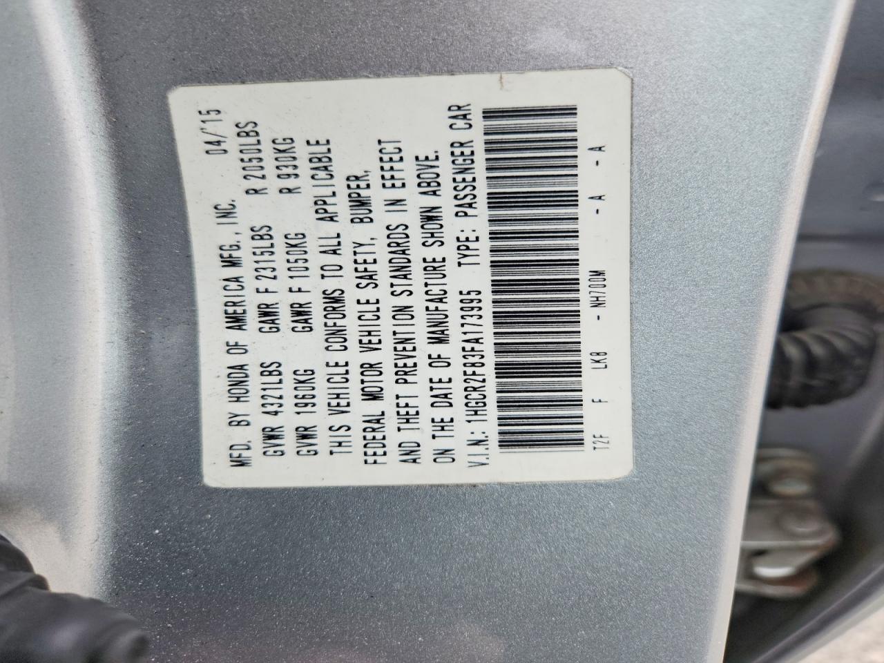 2015 HONDA ACCORD