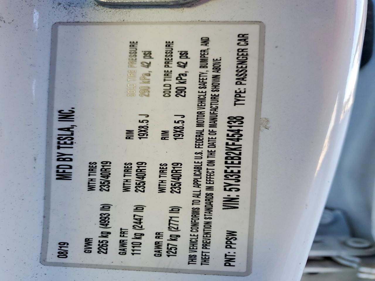 2019 TESLA MODEL 3