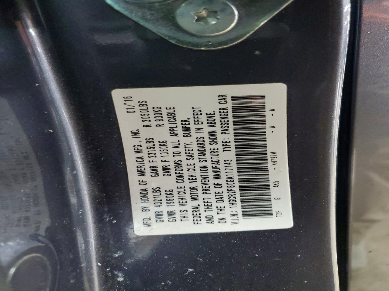 2016 HONDA ACCORD