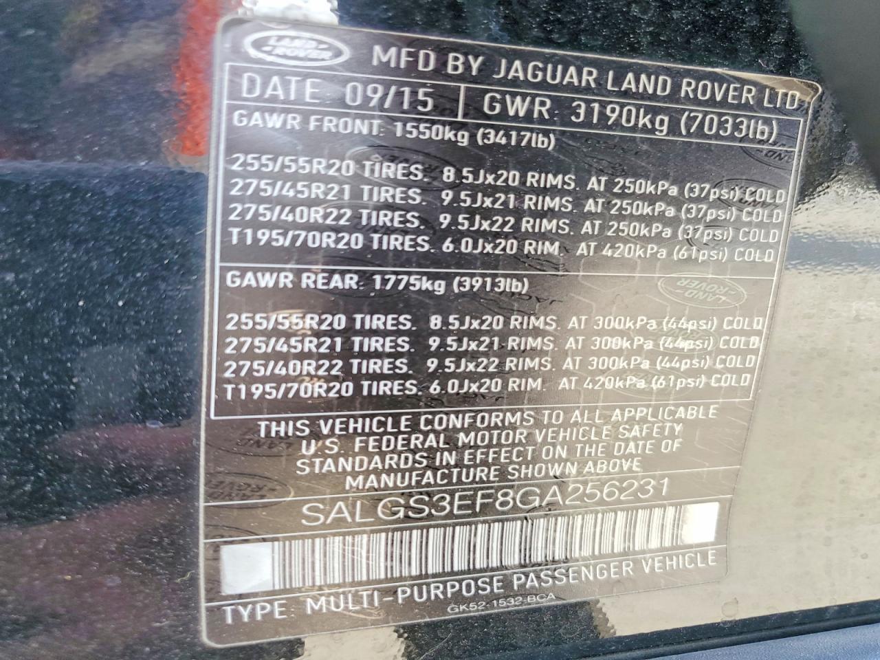 2016 LAND ROVER RANGE ROVER