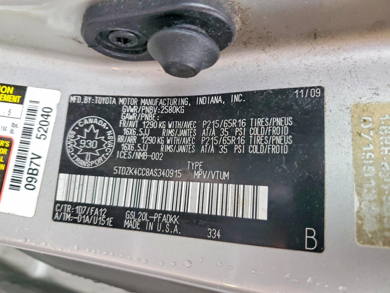 2010 TOYOTA SIENNA