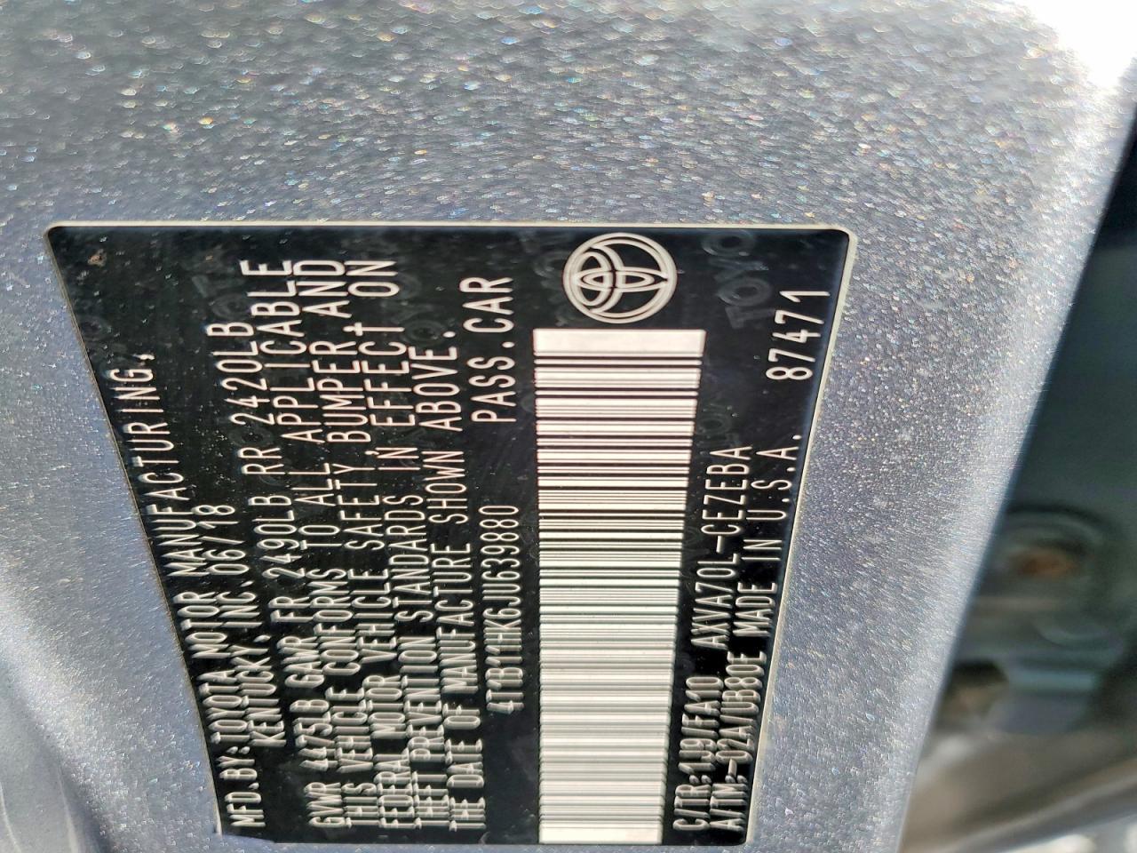 2018 TOYOTA CAMRY