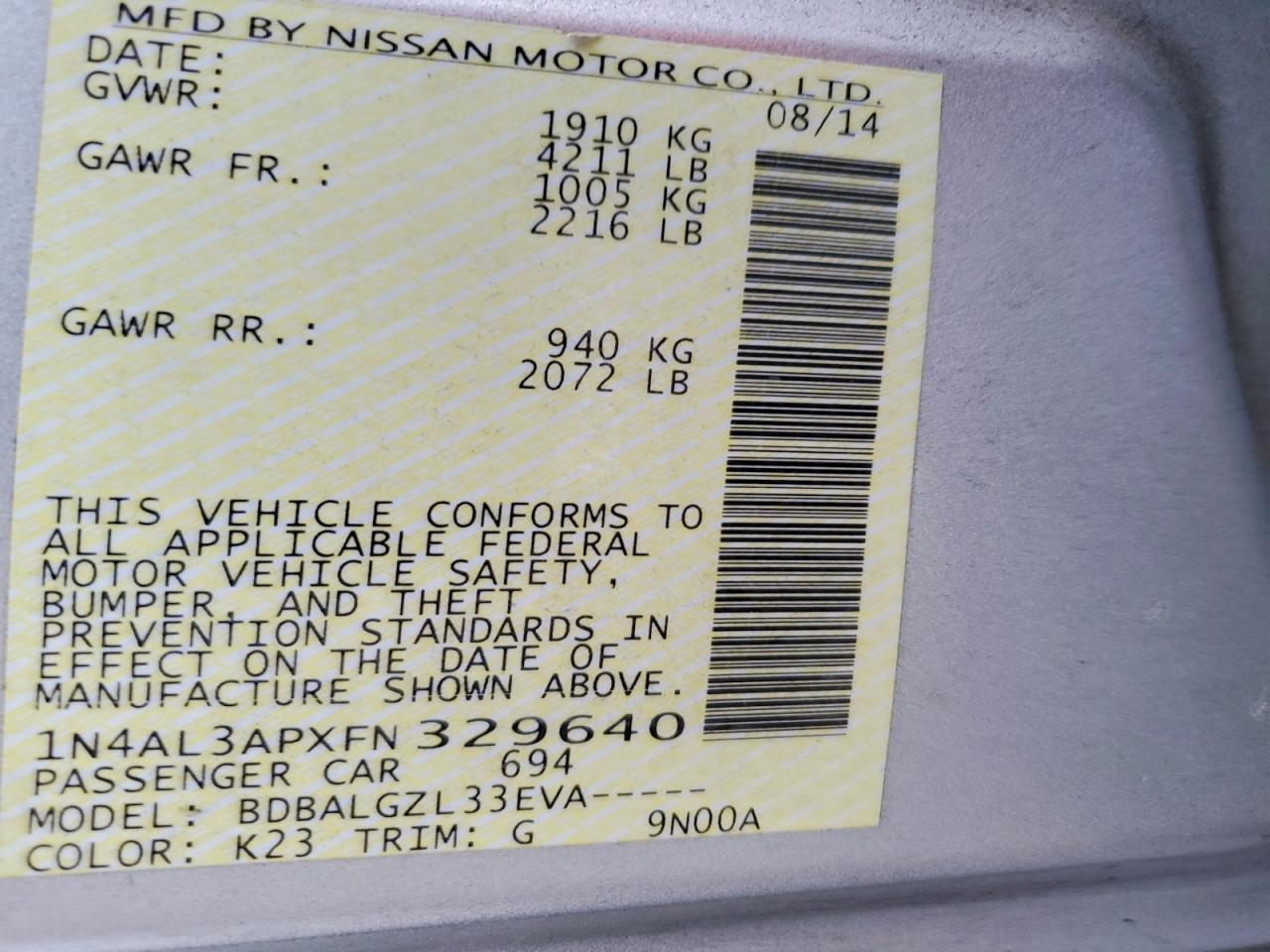 2015 NISSAN ALTIMA